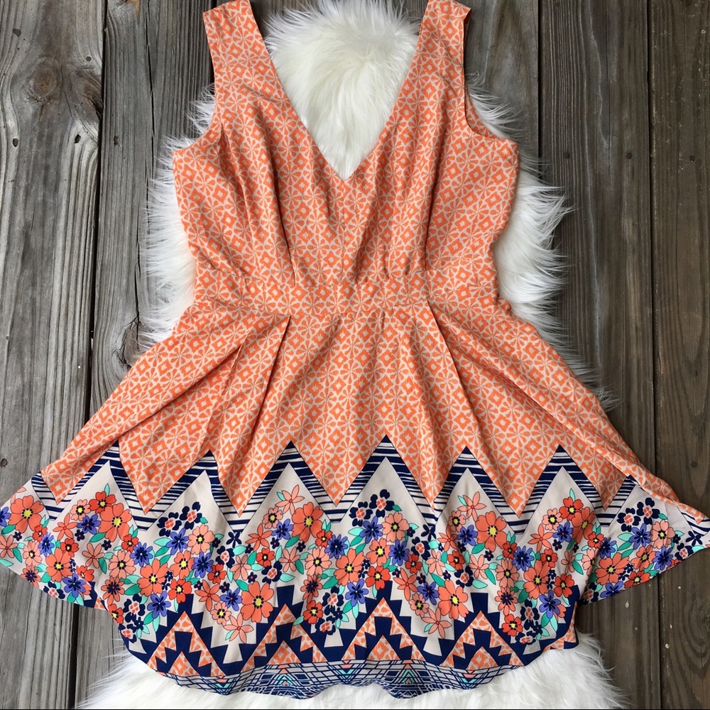 NWOT | Ark & Co Orange Patterned A-Line Dress